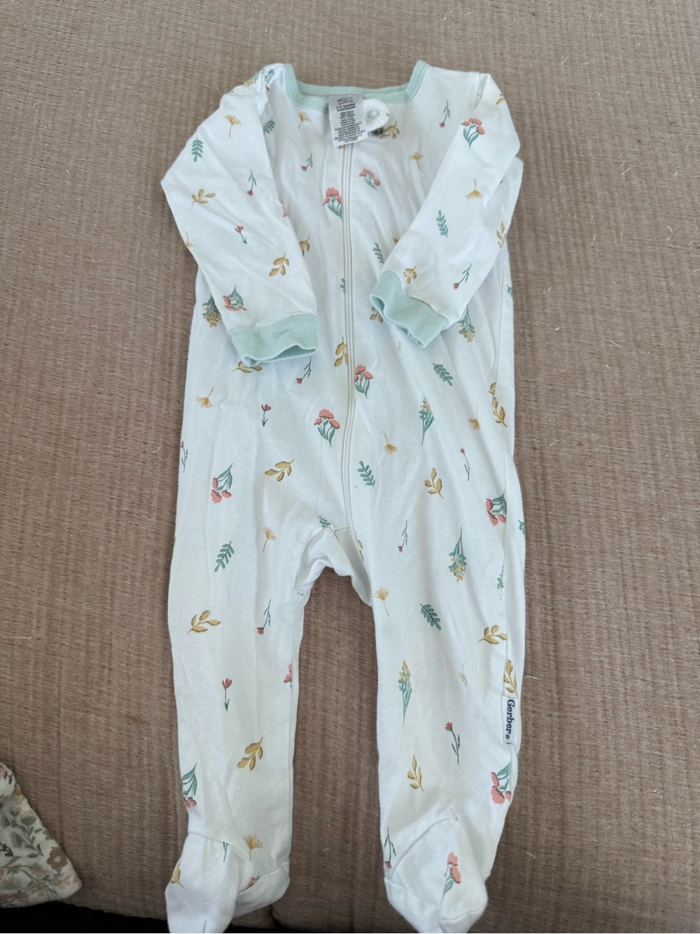 Baby Floral Zip Footed One-Piece Romper - White with Pastel Floral